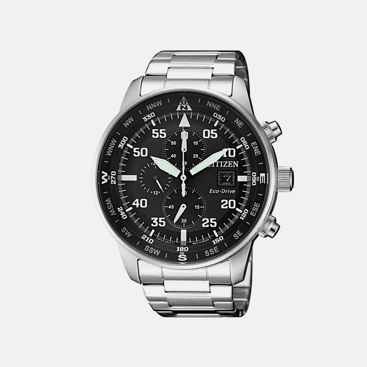 Eco-Drive Men Quartz Black Dial Chronograph Stainless Steel Watch CA0690-88E