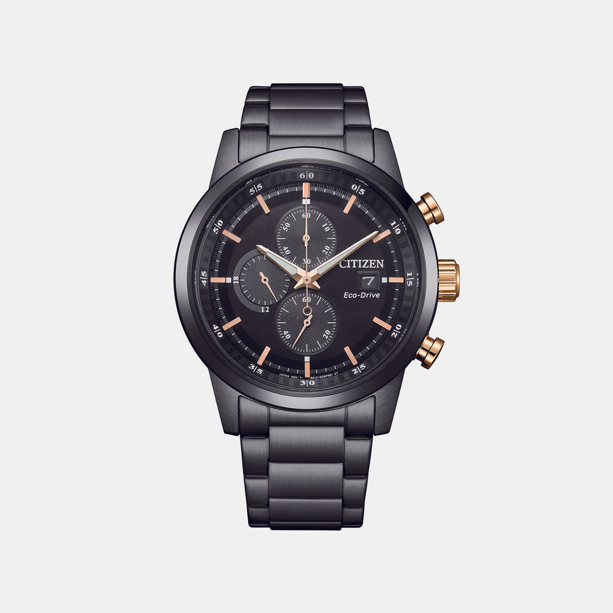 Eco-Drive Men Quartz Black Dial Chronograph Stainless Steel Watch CA0746-85E