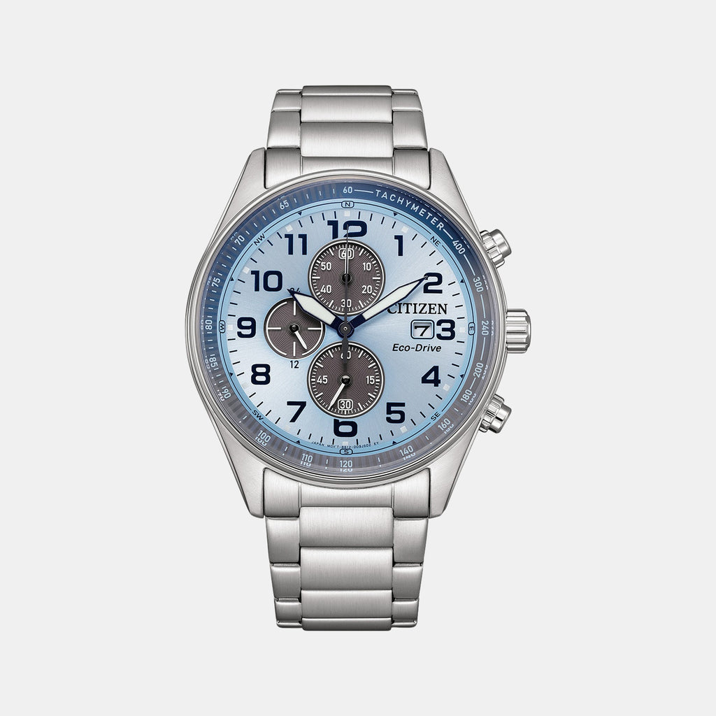 Eco-Drive Men Quartz Blue Dial Chronograph Stainless Steel Watch CA0770-72M