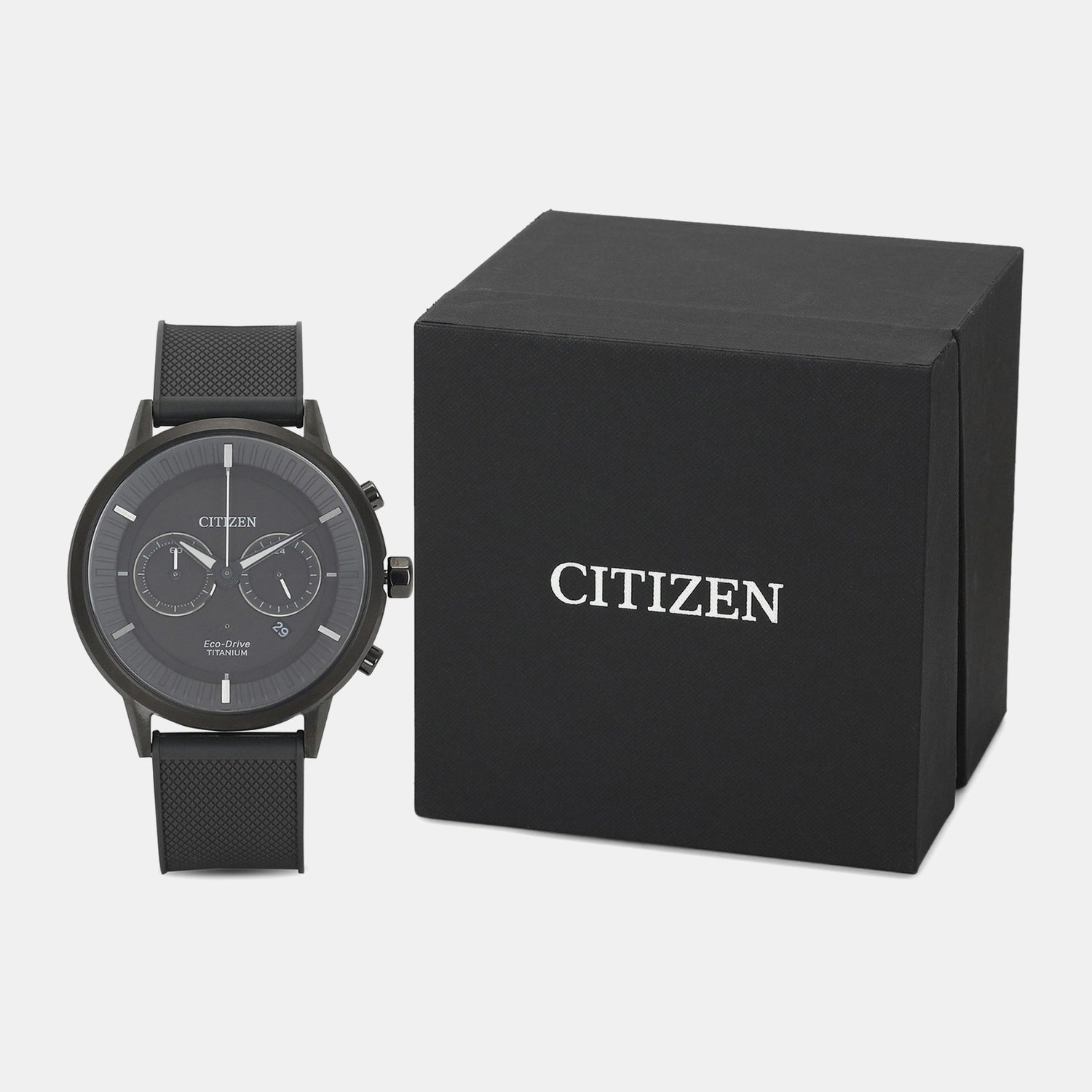 Men Quartz Eco-Drive Grey Dial Chronograph Rubber Watch CA4405-17H