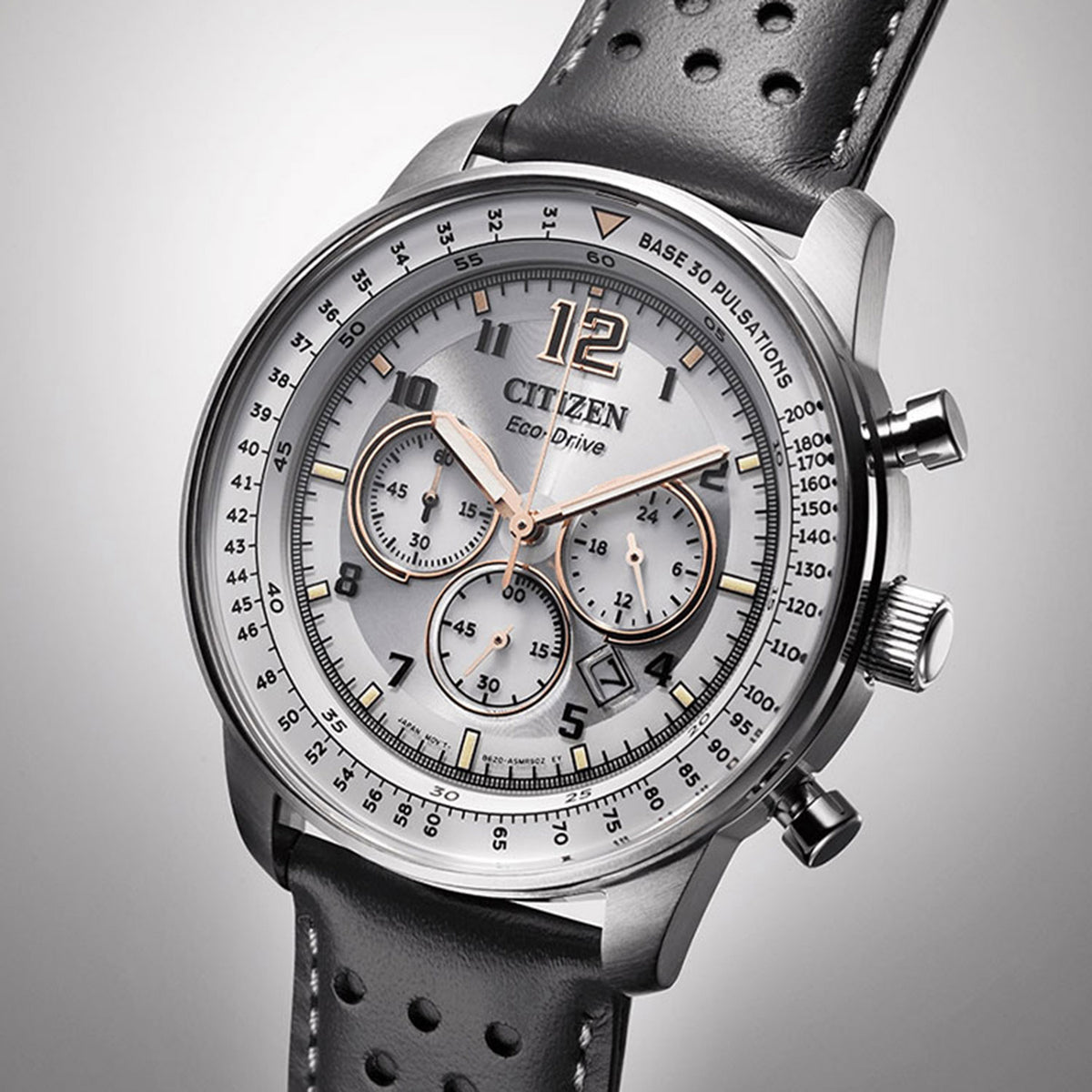 Men Quartz Grey Dial Chronograph Leather Watch CA4500-24H