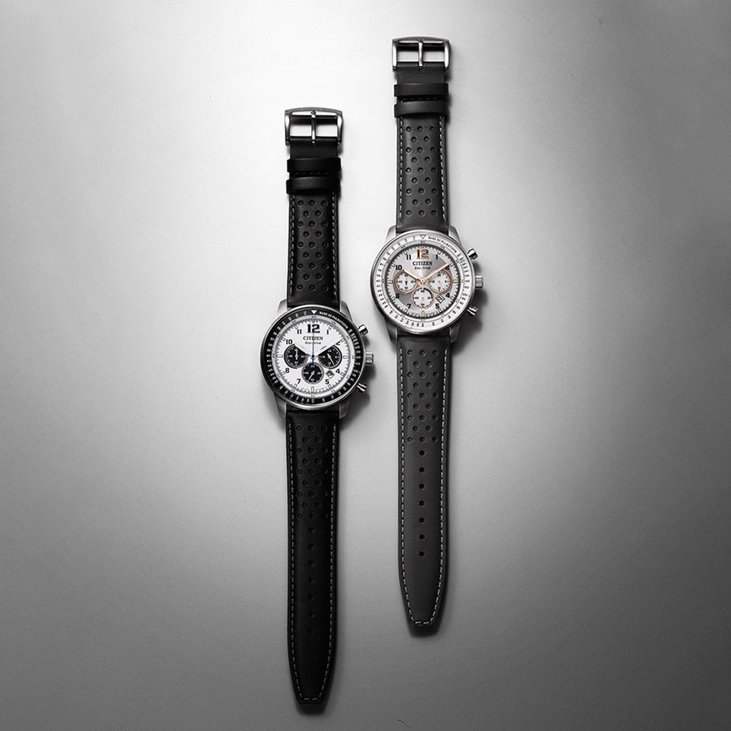 Eco-Drive Men Quartz Grey Dial Chronograph Leather Watch CA4500-24H