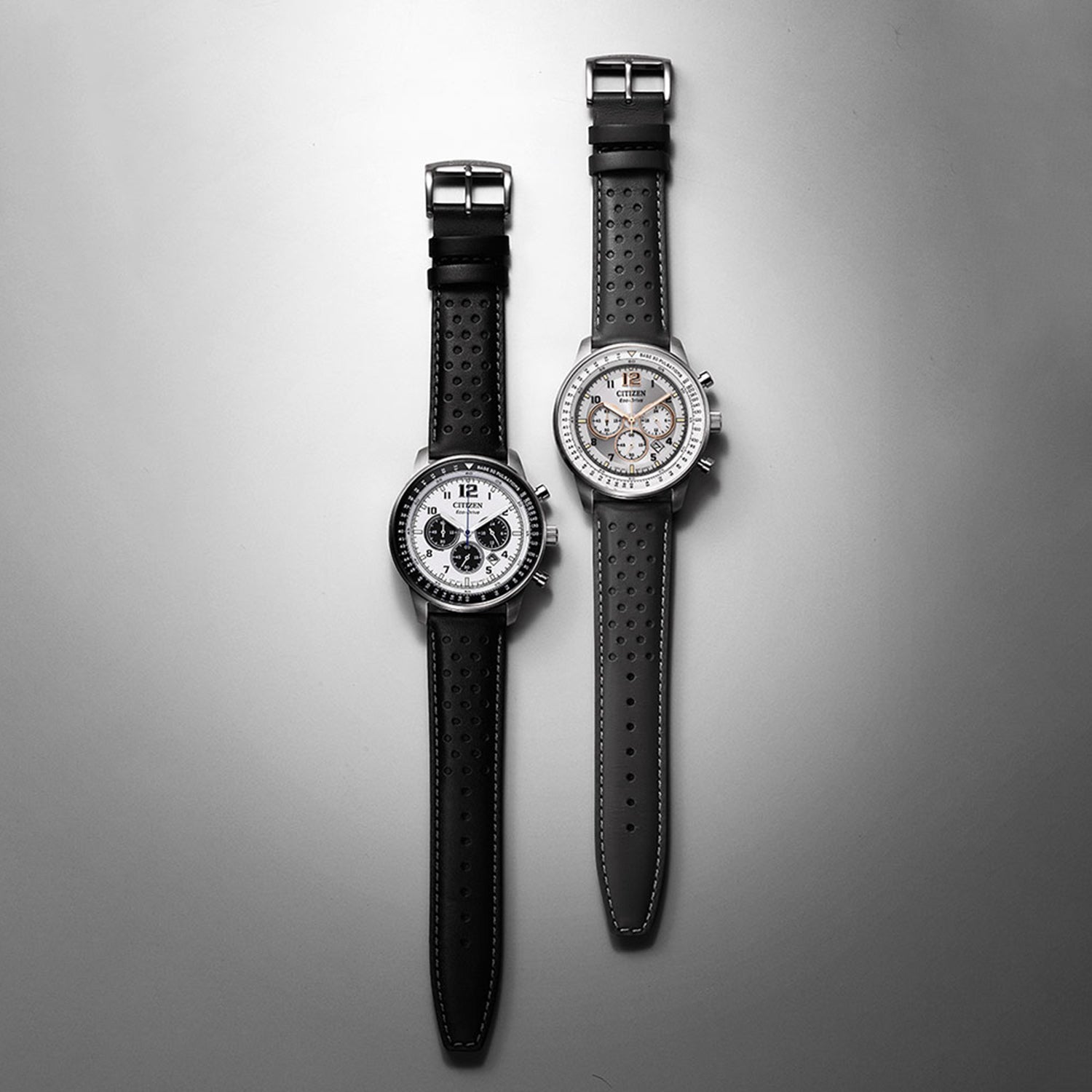 Eco-Drive Men Quartz Grey Dial Chronograph Leather Watch CA4500-24H