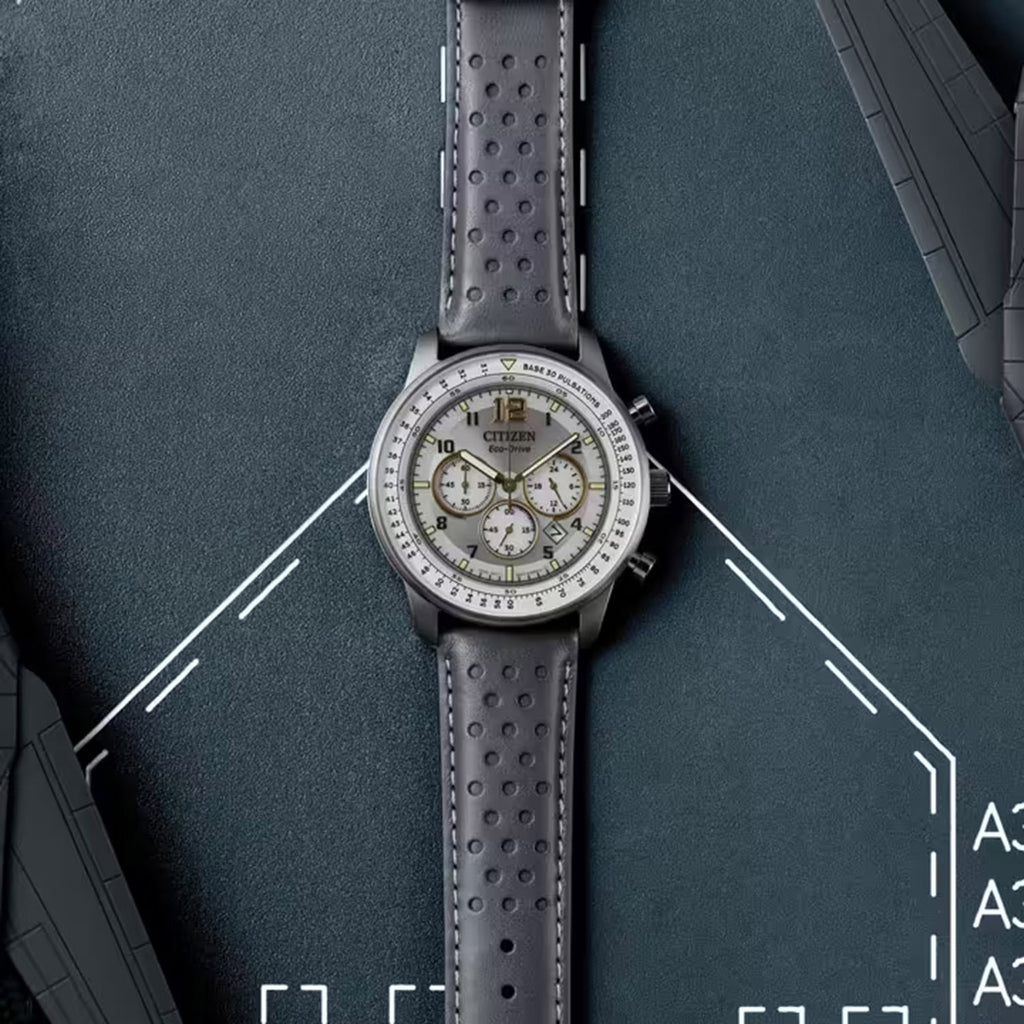 Eco-Drive Men Quartz Grey Dial Chronograph Leather Watch CA4500-24H