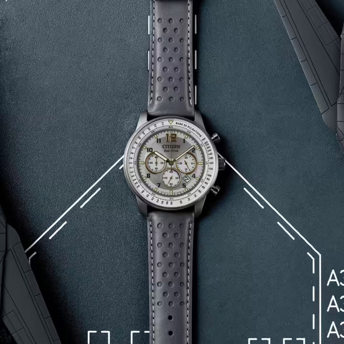 Men Quartz Grey Dial Chronograph Leather Watch CA4500-24H