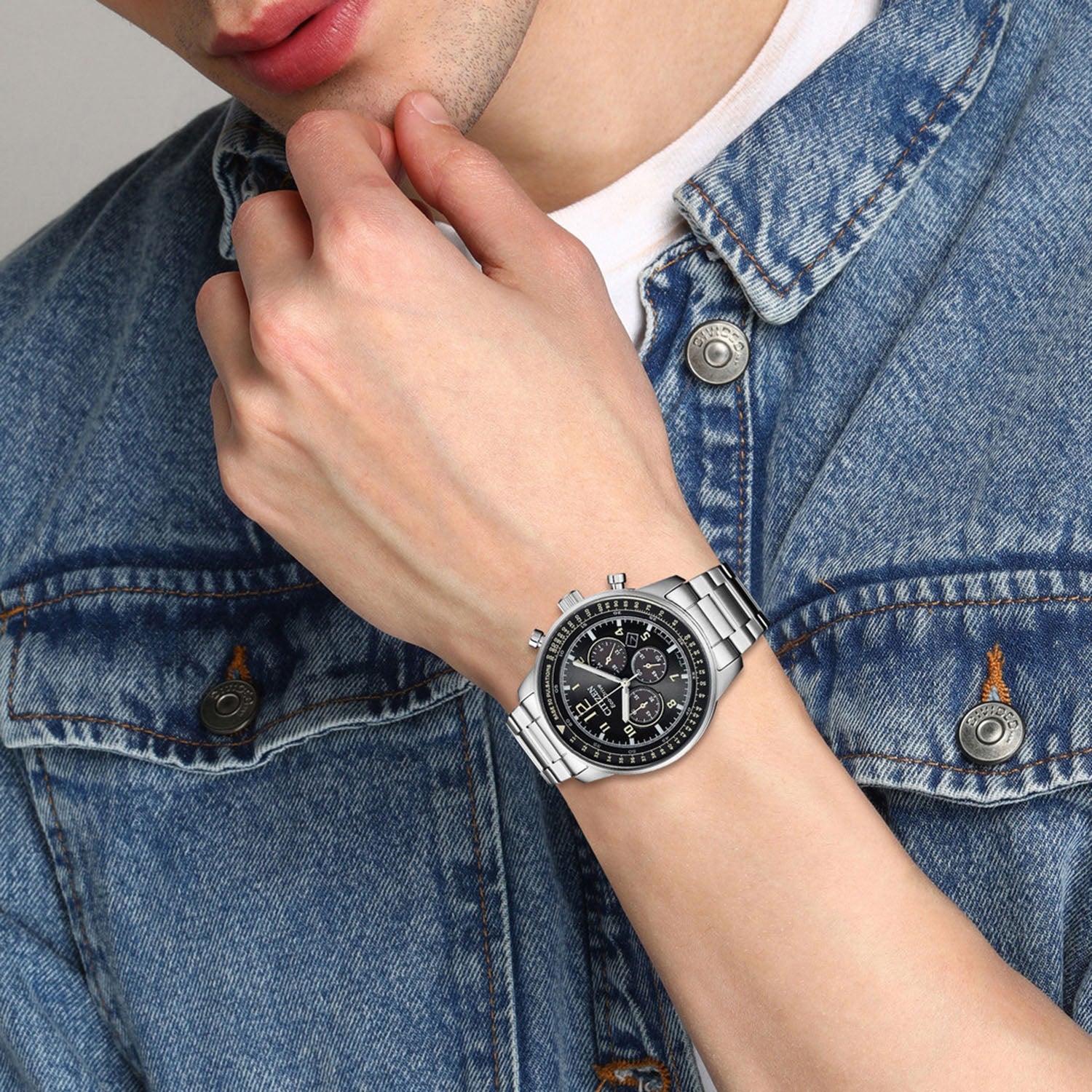 Eco-Drive Men Quartz Black Dial Chronograph Stainless Steel Watch CA4500-83E