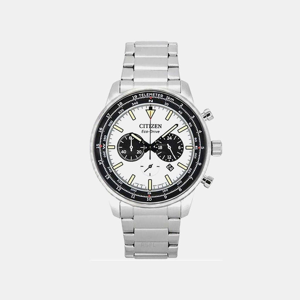 Eco-Drive Men Quartz White Dial Chronograph Stainless Steel Watch CA4500-91A