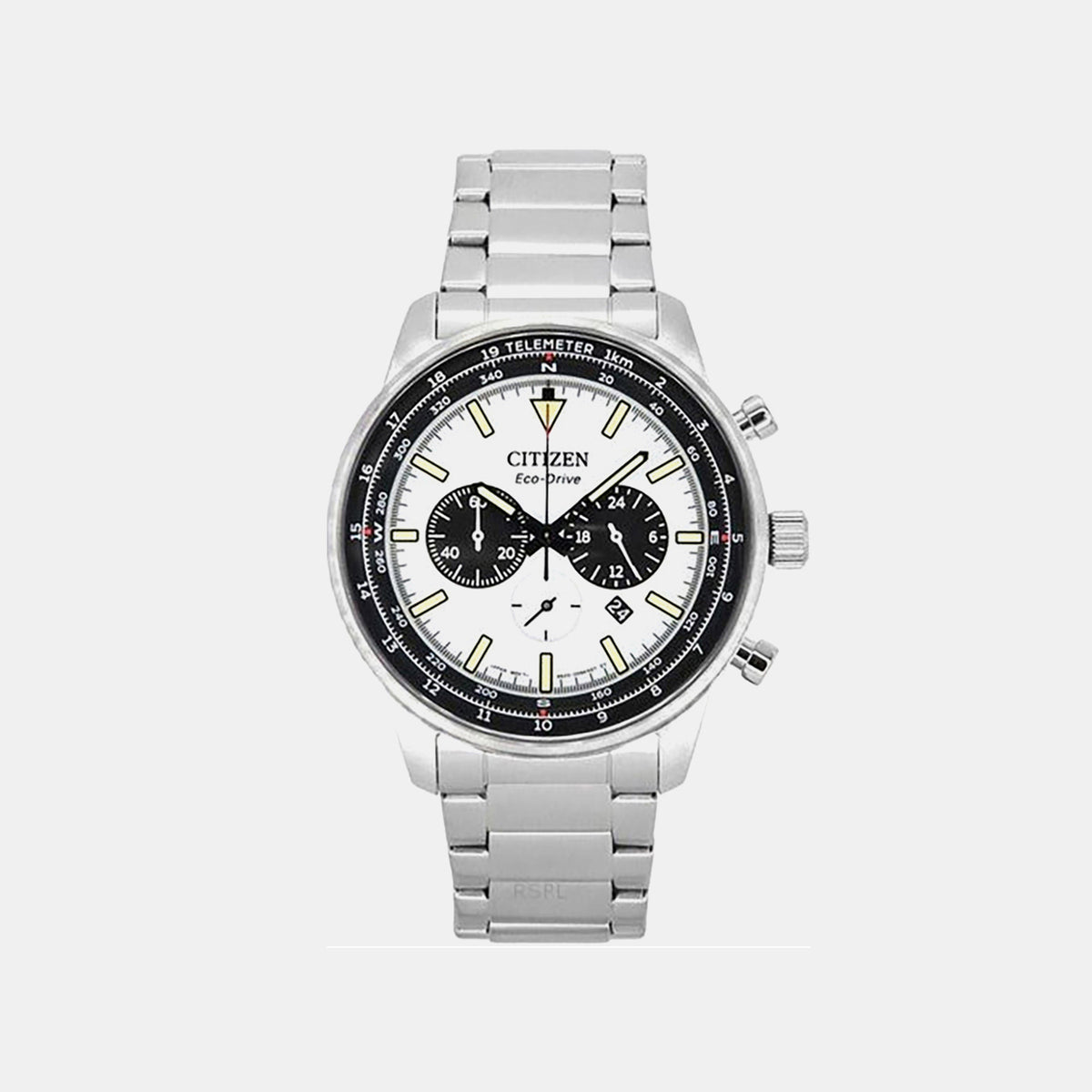 Eco-Drive Men Quartz White Dial Chronograph Stainless Steel Watch CA4500-91A