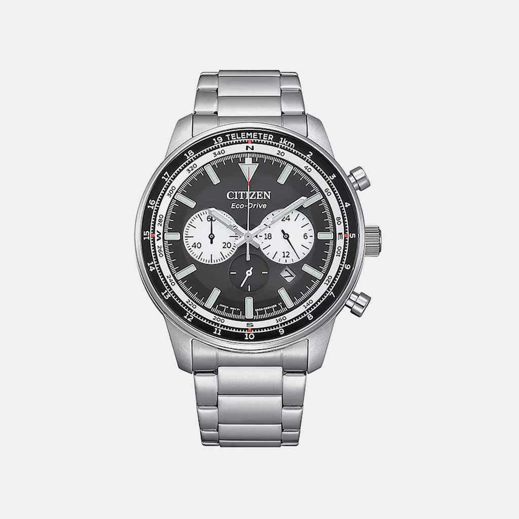 Eco-Drive Men Quartz Black Dial Chronograph Stainless Steel Watch CA4500-91E