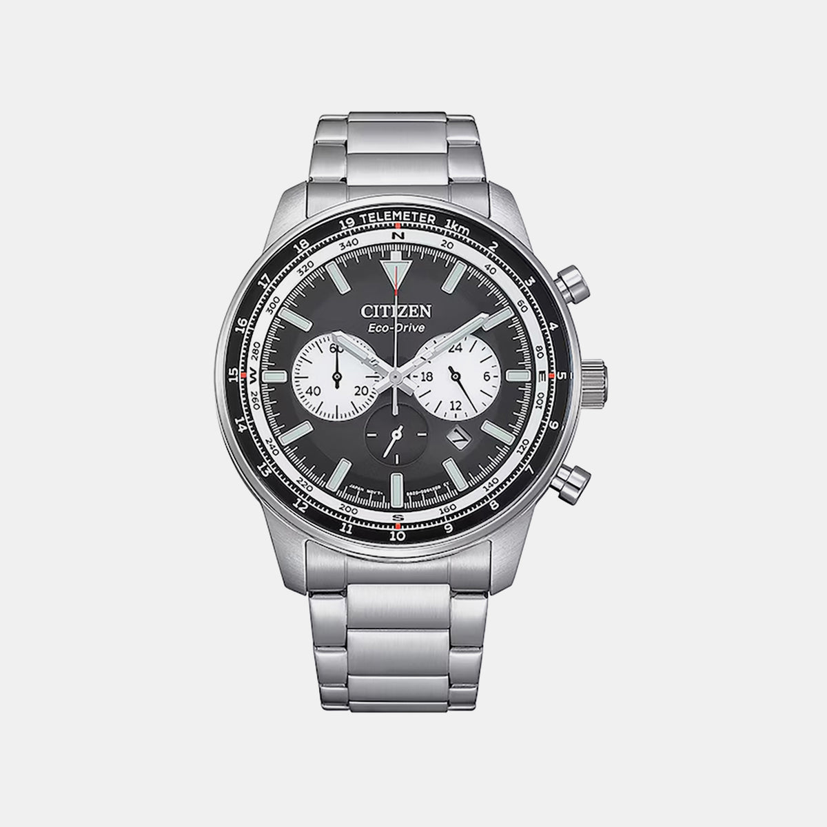 Men Solar Black Dial Chronograph Stainless Steel Watch CA4500-91E