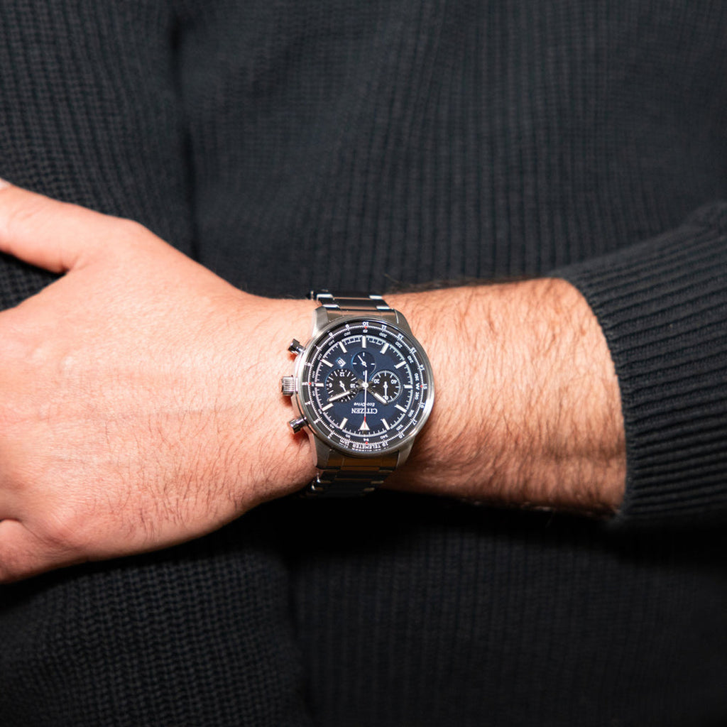 Eco-Drive Men Quartz Blue Dial Chronograph Stainless Steel Watch CA4500-91L