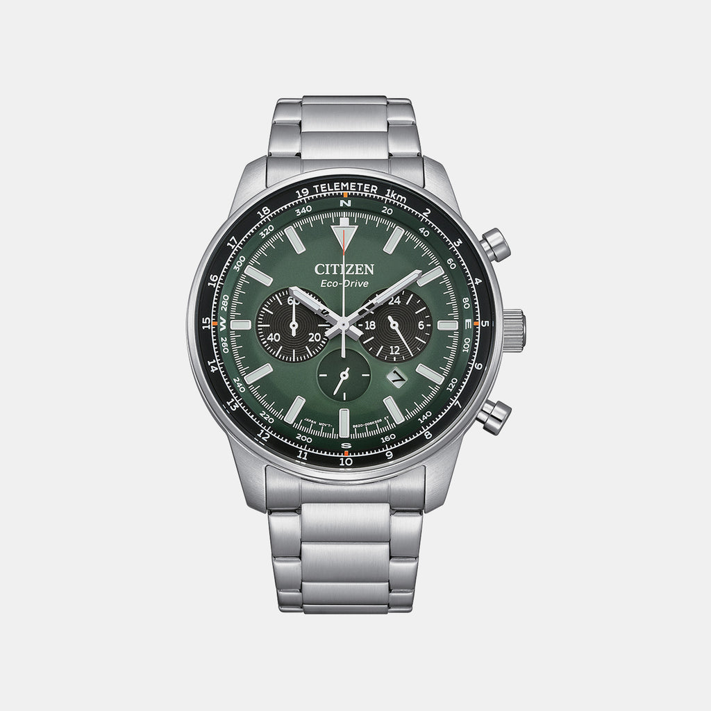 Eco-Drive Men Quartz Green Dial Chronograph Stainless Steel Watch CA4500-91X