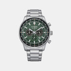 Eco-Drive Men Quartz Green Dial Chronograph Stainless Steel Watch CA4500-91X