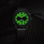 Men Eco-Drive Green Dial Chronograph Leather Watch CA4505-21X