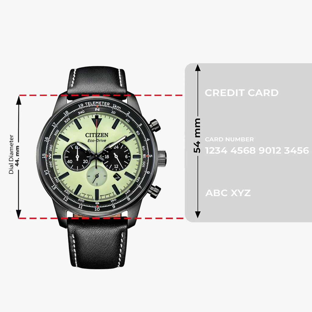 Men Eco-Drive Green Dial Chronograph Leather Watch CA4505-21X