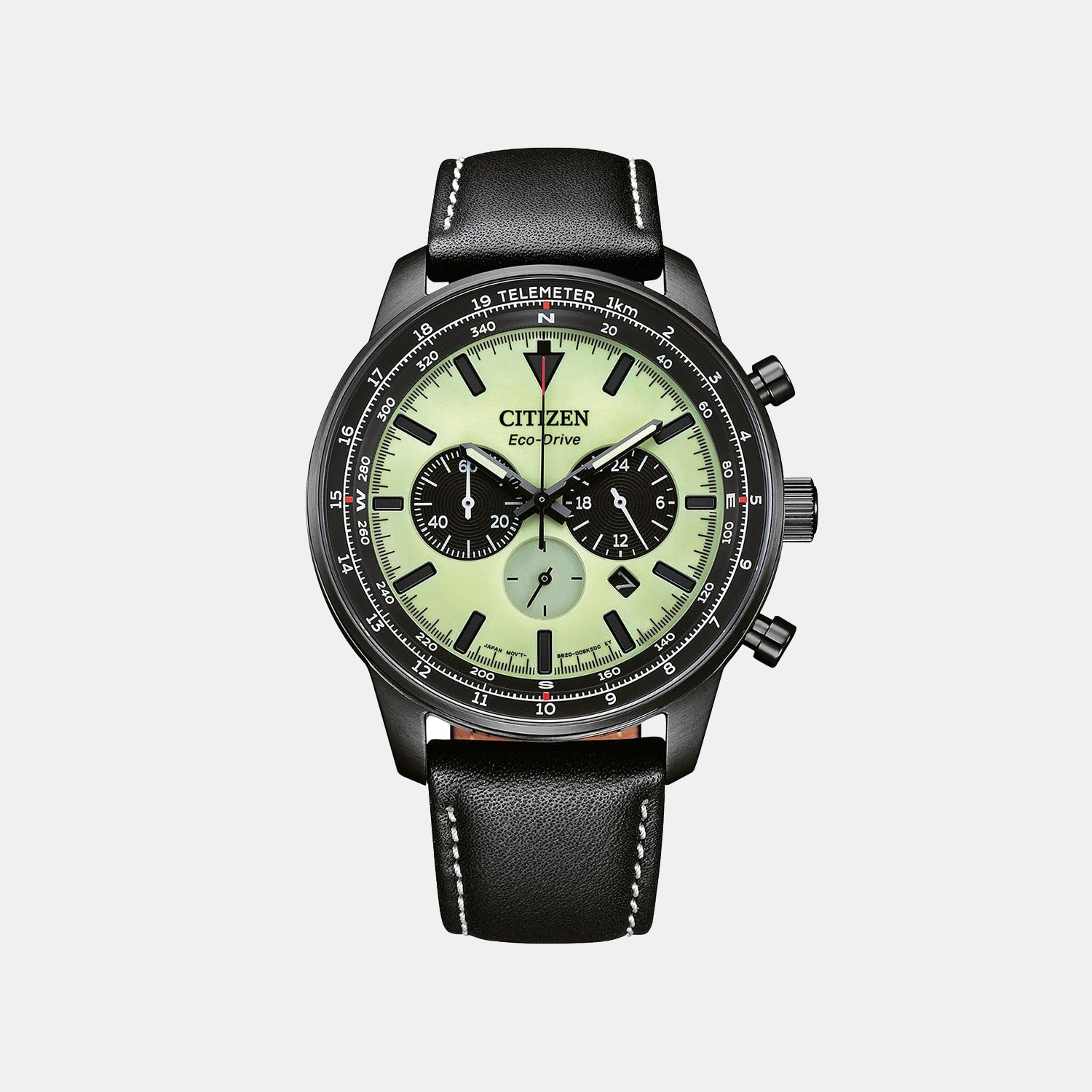 Men Eco-Drive Green Dial Chronograph Leather Watch CA4505-21X