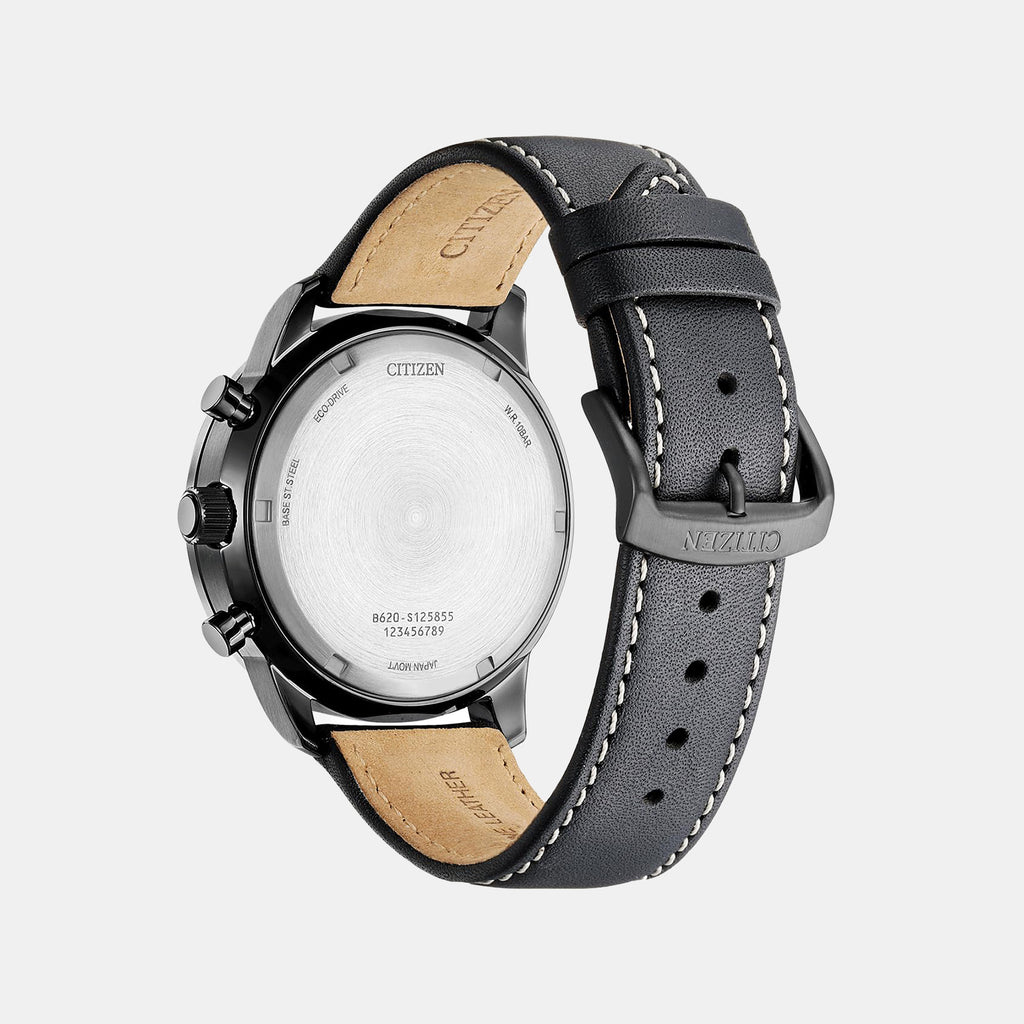 Men Eco-Drive Green Dial Chronograph Leather Watch CA4505-21X