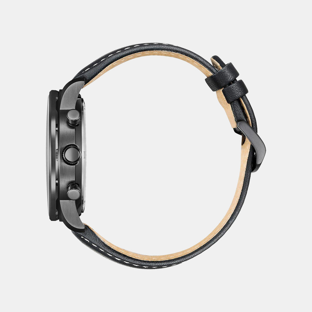 Men Eco-Drive Green Dial Chronograph Leather Watch CA4505-21X