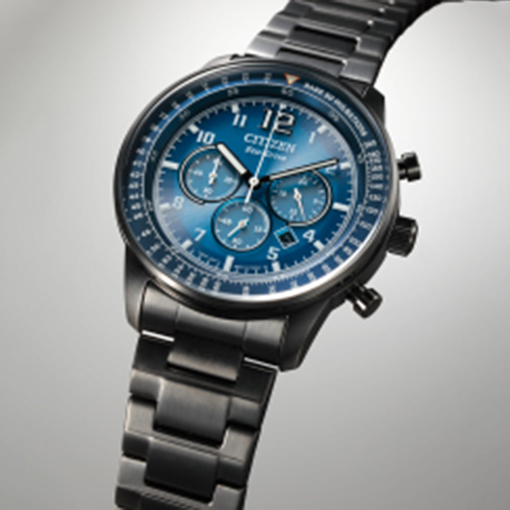 Eco-Drive Men Quartz Blue Dial Chronograph Stainless Steel Watch CA4505-80L