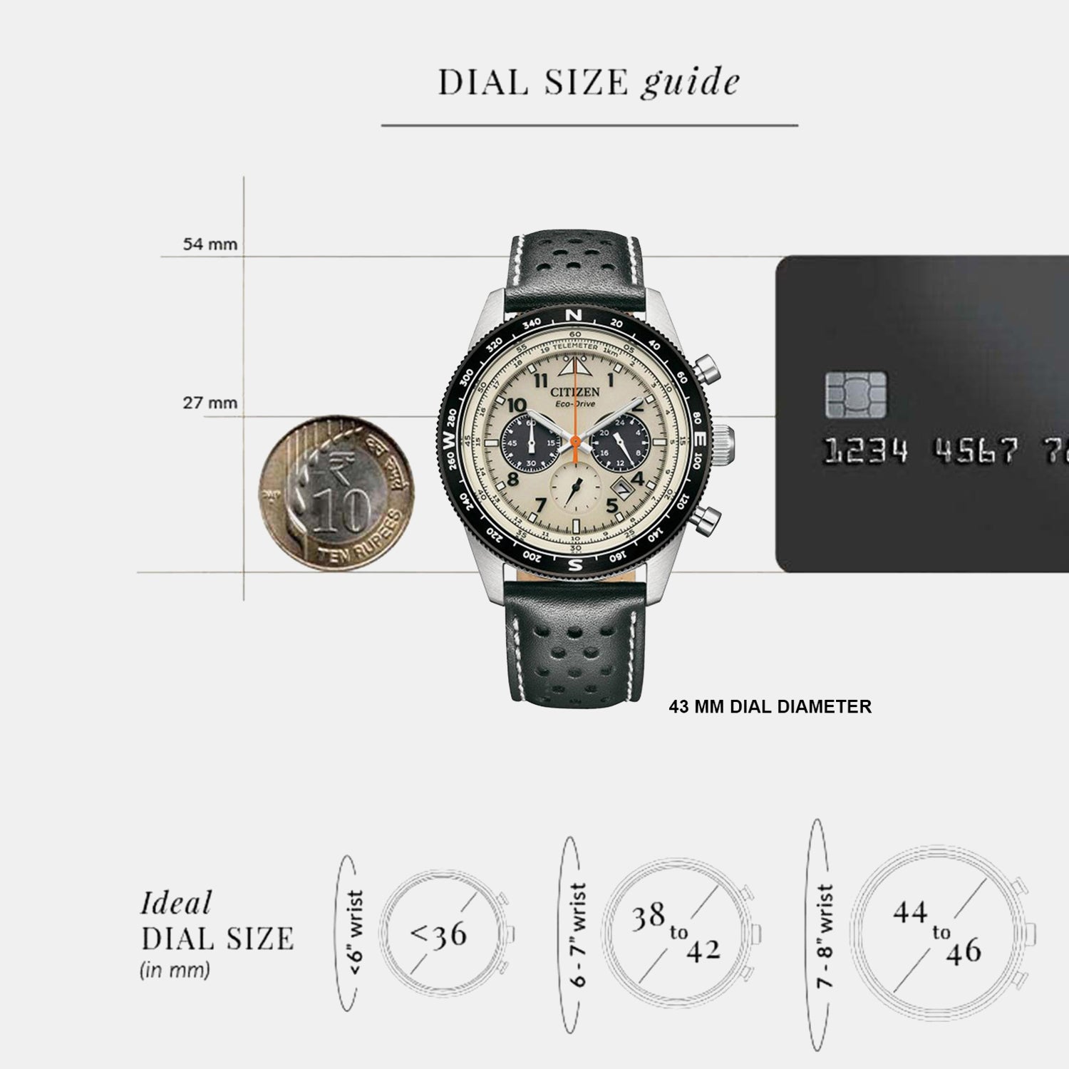 Eco-Drive Men Quartz Cream Dial Chronograph Leather Watch CA4559-13A