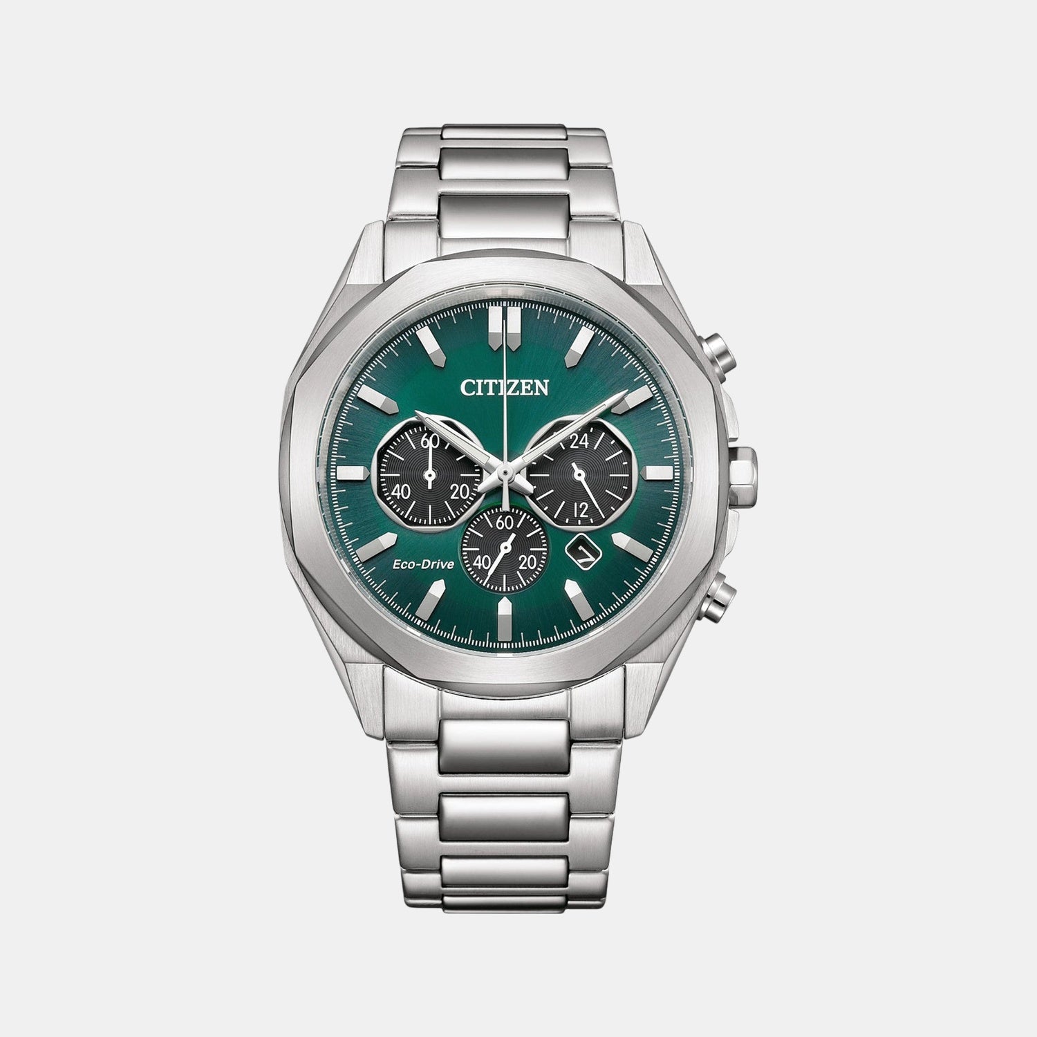 Eco-Drive Men Eco-Drive Green Dial Chronograph Stainless Steel Watch CA4590-81X