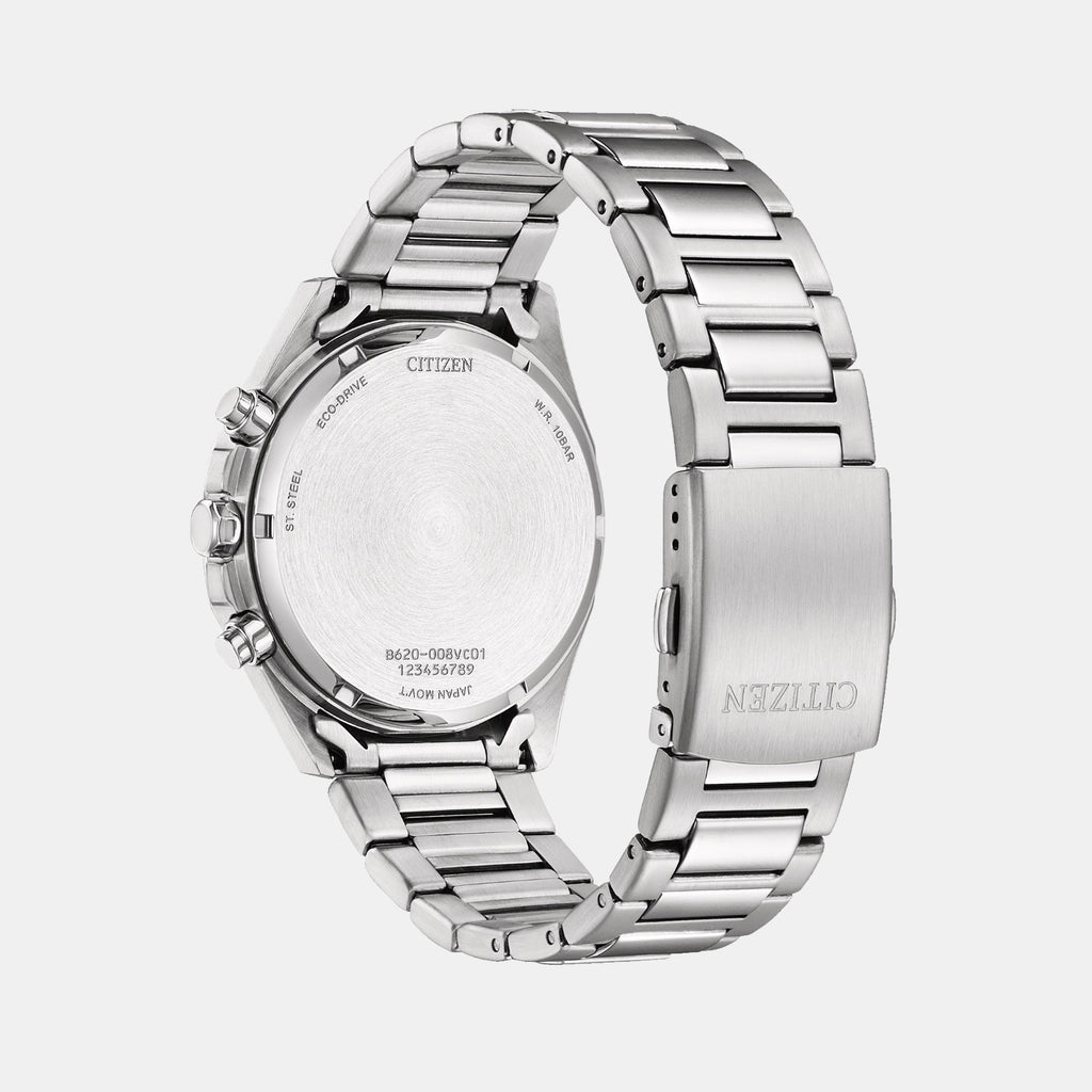 Eco-Drive Men Eco-Drive Green Dial Chronograph Stainless Steel Watch CA4590-81X