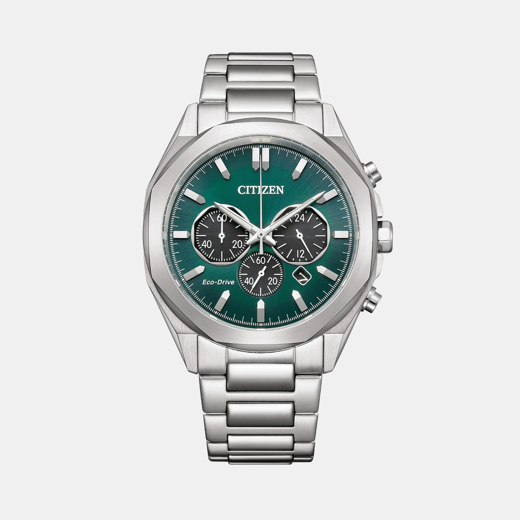 Eco-Drive Men Eco-Drive Green Dial Chronograph Stainless Steel Watch CA4590-81X