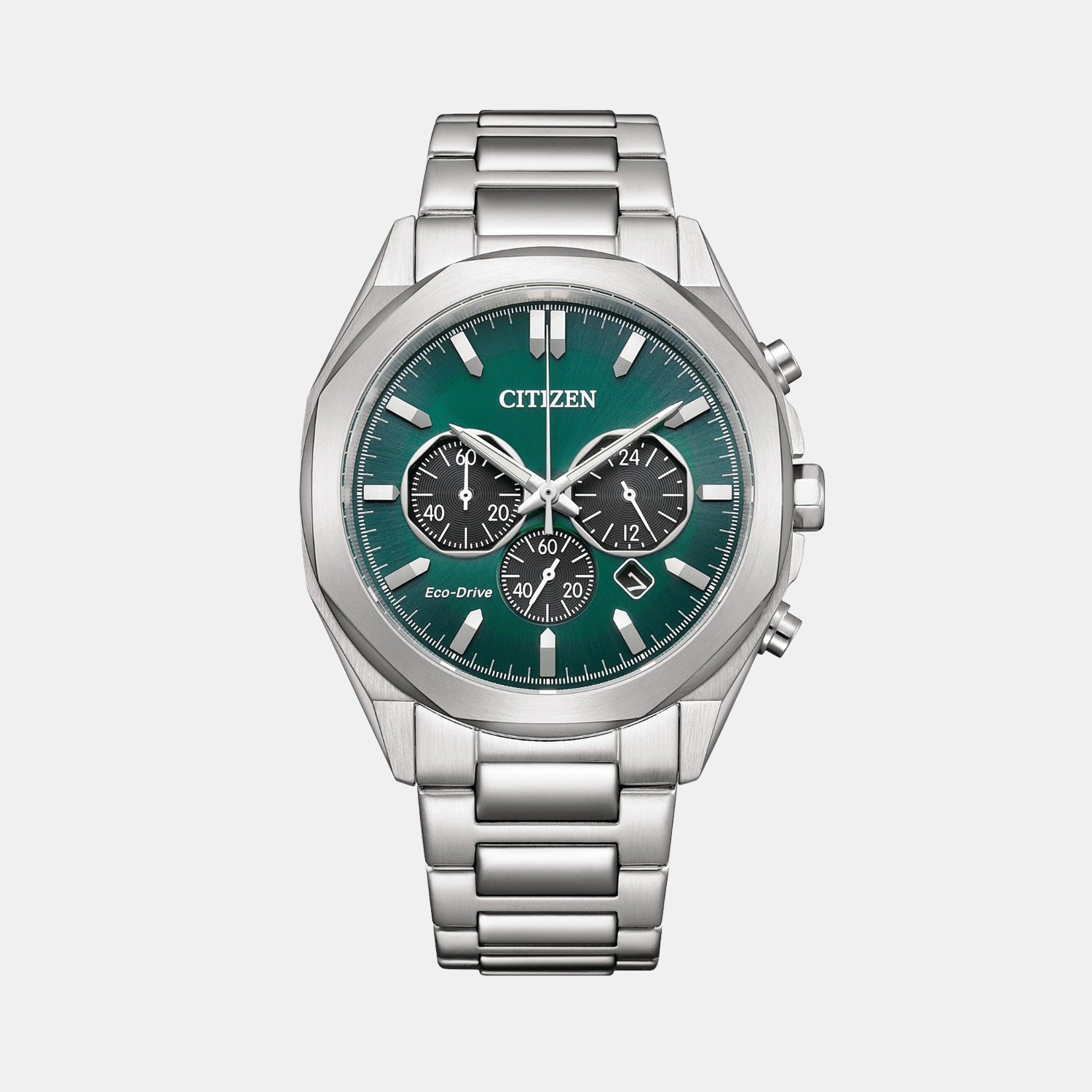 Eco-Drive Men Eco-Drive Green Dial Chronograph Stainless Steel Watch CA4590-81X