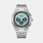 Zenshin Men Eco-Drive Green Dial Chronograph Stainless Steel Watch CA4610-85M