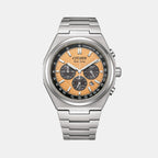 Zenshin Men Eco-Drive Orange Dial Chronograph Stainless Steel Watch CA4610-85Z