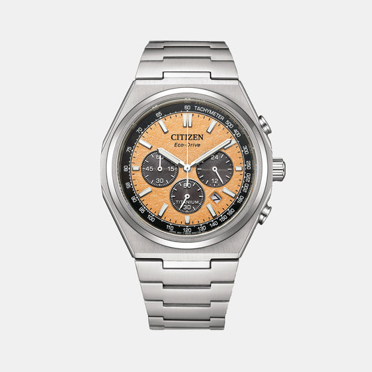 Zenshin Men Eco-Drive Orange Dial Chronograph Stainless Steel Watch CA4610-85Z