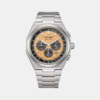 Zenshin Men Eco-Drive Orange Dial Chronograph Stainless Steel Watch CA4610-85Z