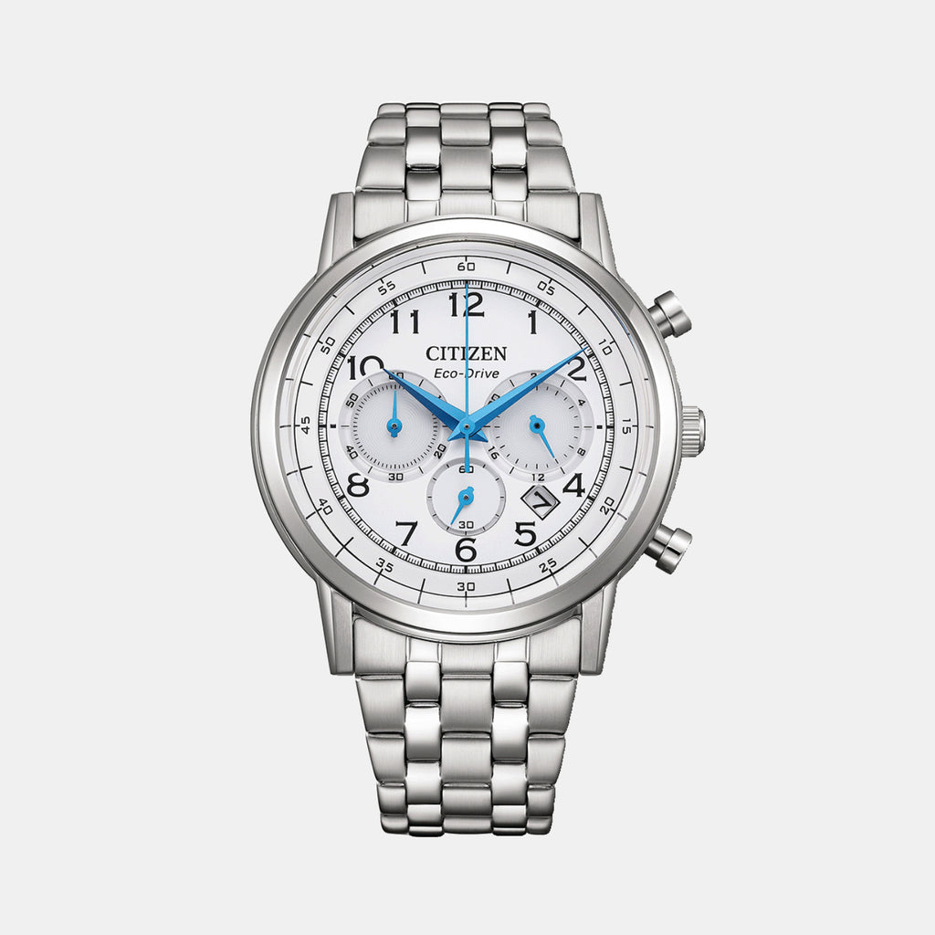 Men Eco-Drive White Dial Chronograph Stainless Steel Watch CA4630-53A