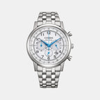 Men Eco-Drive White Dial Chronograph Stainless Steel Watch CA4630-53A