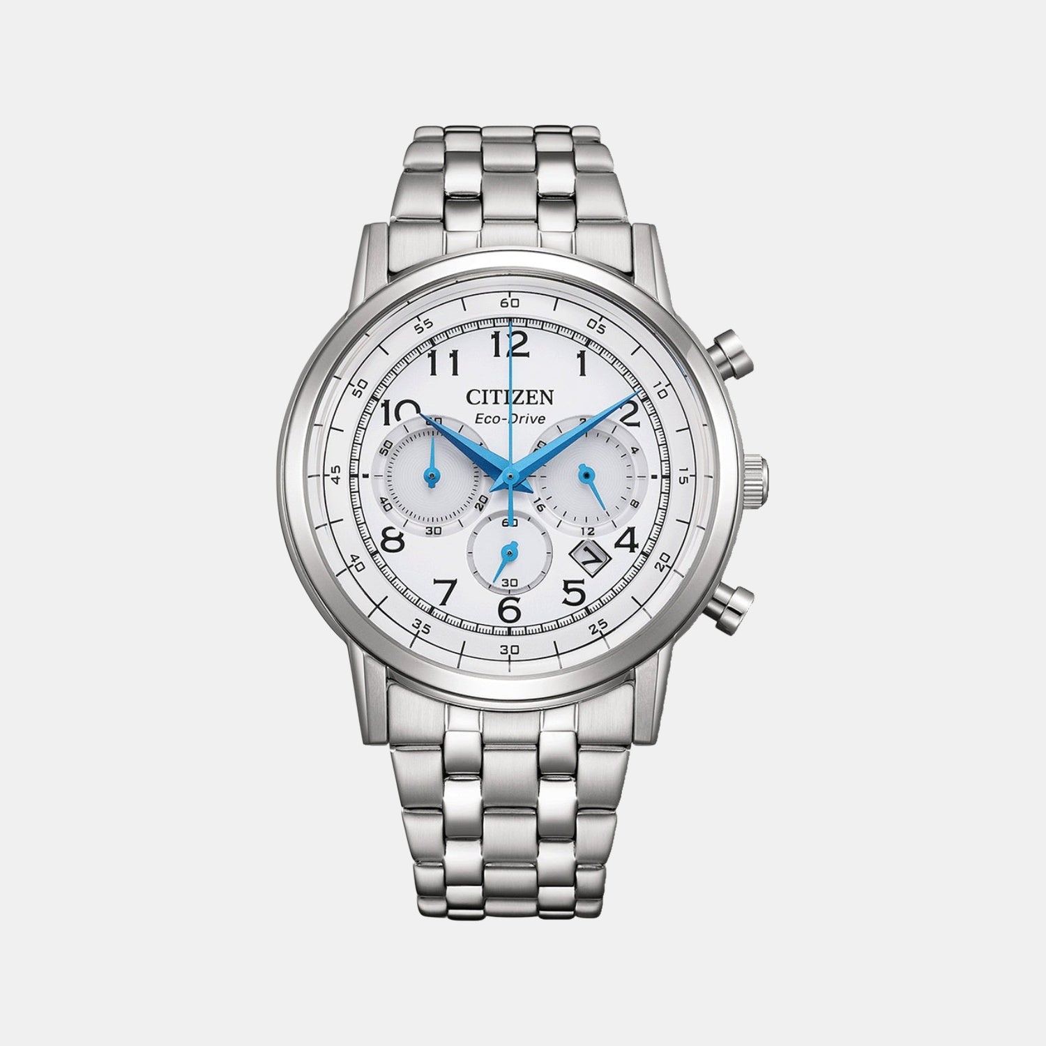 Men Eco-Drive White Dial Chronograph Stainless Steel Watch CA4630-53A