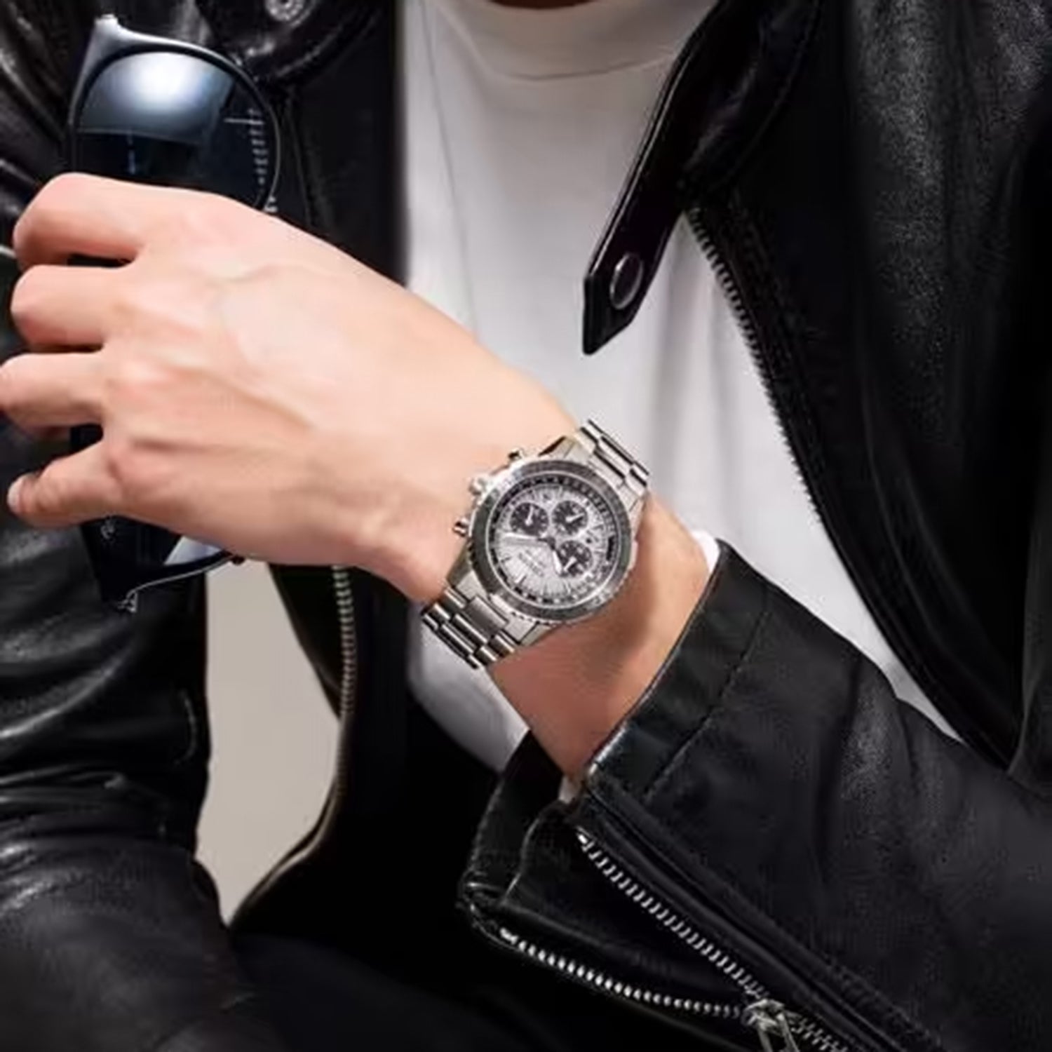 Promaster Sky Men Eco-Drive White Dial Chronograph Stainless Steel Watch CA4660-61A