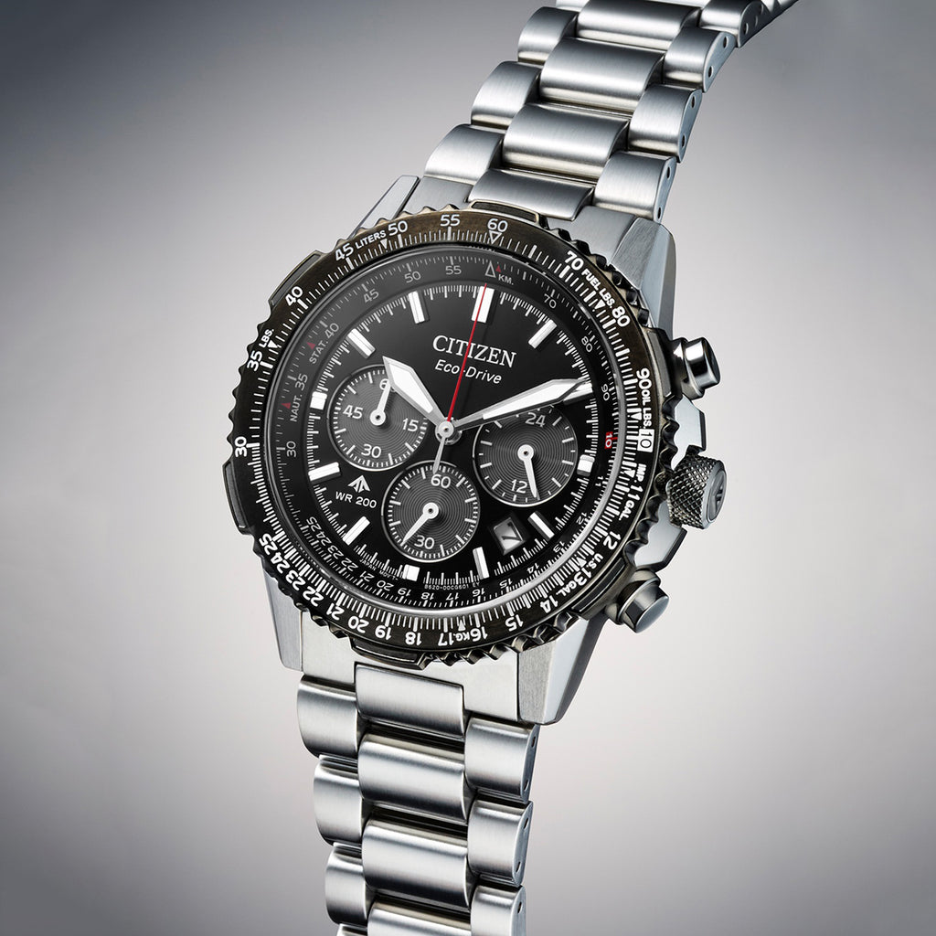 Eco-Drive Men Quartz Black Dial Chronograph Stainless Steel Watch CA4664-60E
