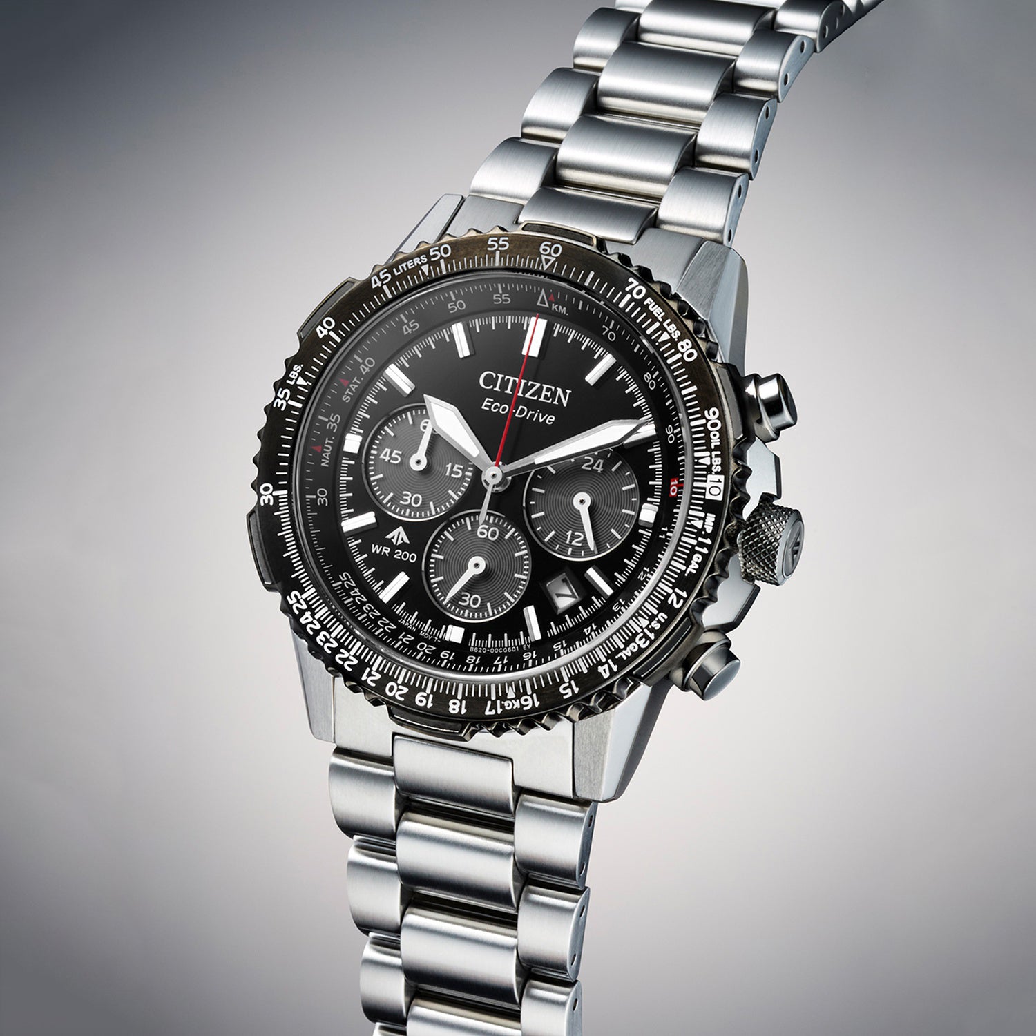 Eco-Drive Men Quartz Black Dial Chronograph Stainless Steel Watch CA4664-60E
