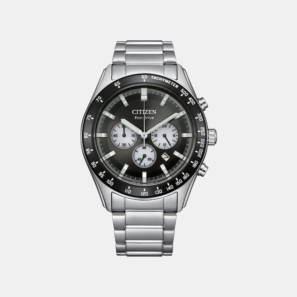 Classic Sport Eco-Drive Men Quartz Black Dial Chronograph Stainless Steel Watch CA4674-58E