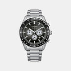 Classic Sport Eco-Drive Men Quartz Black Dial Chronograph Stainless Steel Watch CA4674-58E