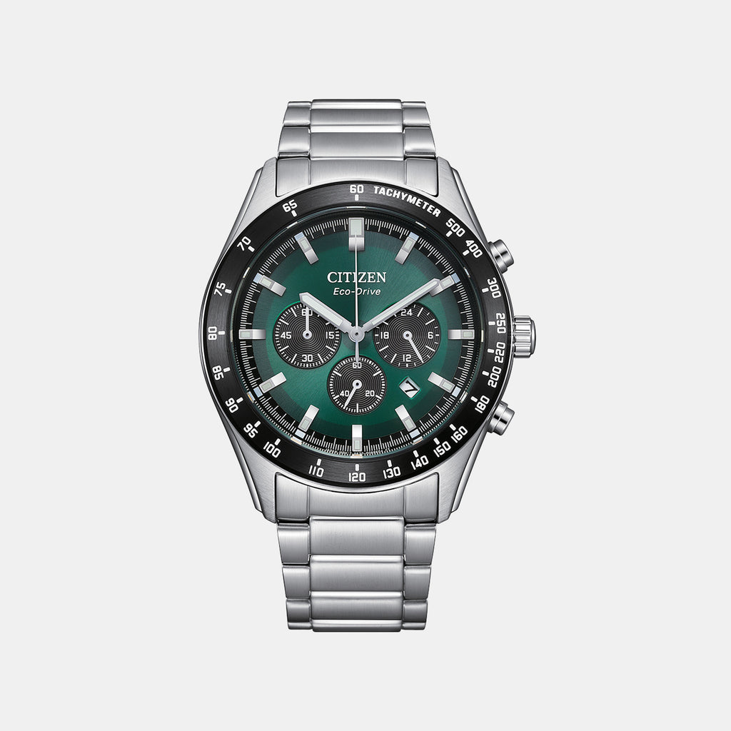 Eco-Drive Men Quartz Green Dial Chronograph Stainless Steel Watch CA4674-58X