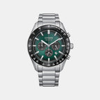Eco-Drive Men Quartz Green Dial Chronograph Stainless Steel Watch CA4674-58X