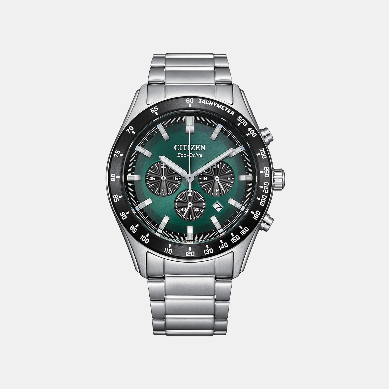 Eco-Drive Men Quartz Green Dial Chronograph Stainless Steel Watch CA4674-58X