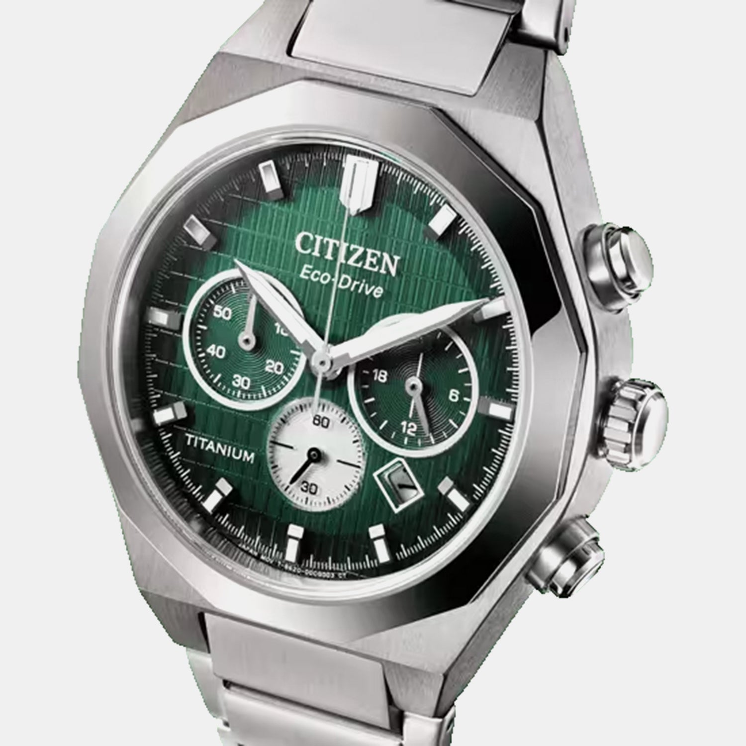 Zenshin Men Eco-Drive Green Dial Chronograph Titanium Watch CA4691-59X