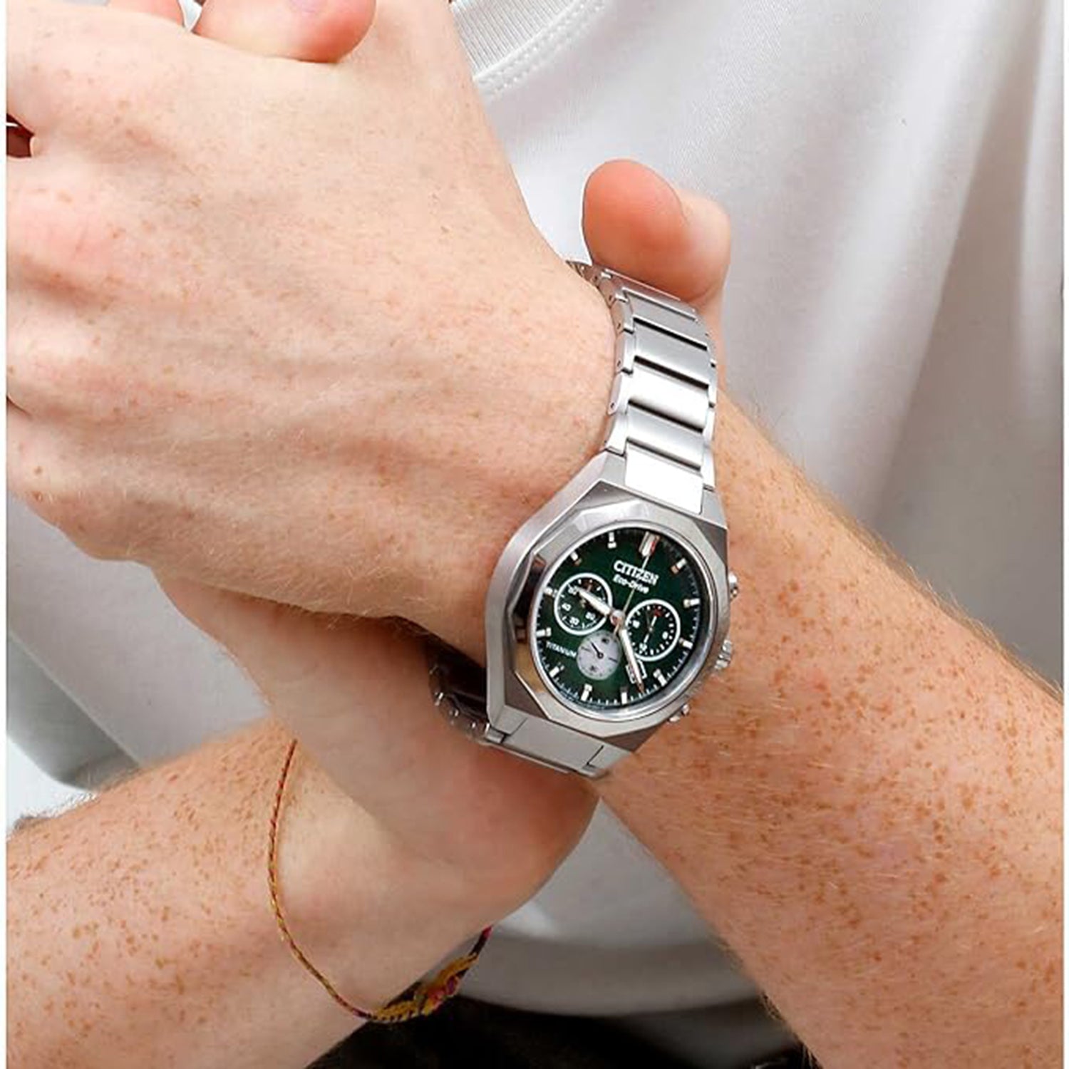 Zenshin Men Eco-Drive Green Dial Chronograph Titanium Watch CA4691-59X