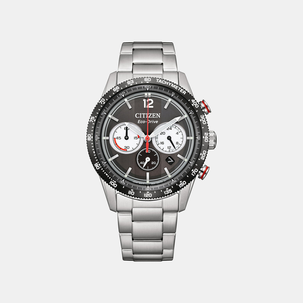 Eco-Drive Men Quartz Black Dial Chronograph Stainless Steel Watch CA4714-55E