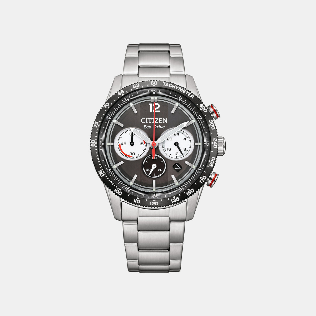 Men Solar Black Dial Chronograph Stainless Steel Watch CA4714-55E