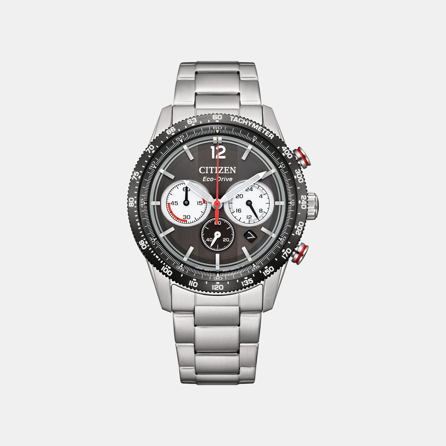 Eco-Drive Men Quartz Black Dial Chronograph Stainless Steel Watch CA4714-55E