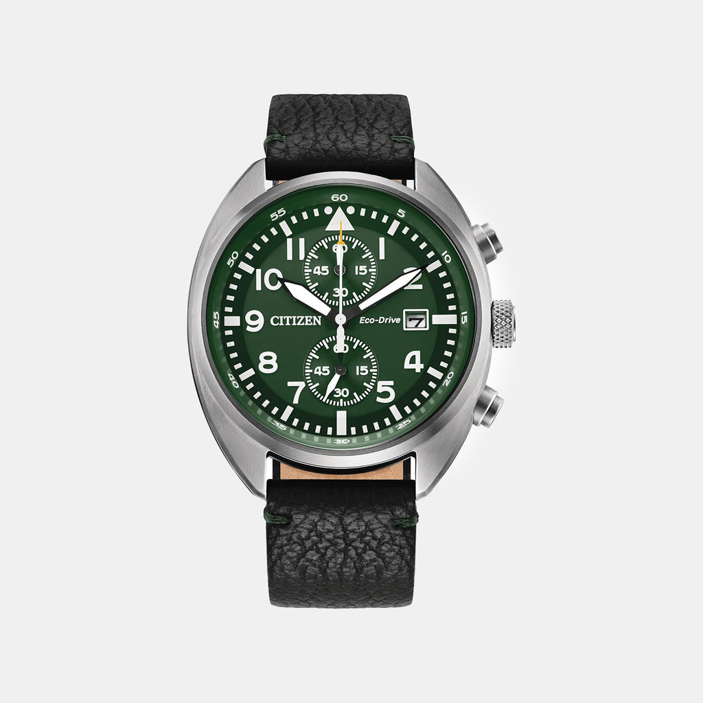 Men Quartz Green Dial Analog Leather Watch CA7041-07X