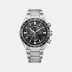 Eco-drive Attesa Men Quartz Black Dial Chronograph Stainless Steel Watch CB5966-69E